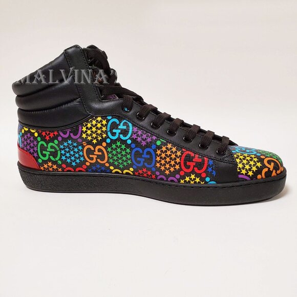 GUCCI SNEAKERS PSYCHEDELIC HIGH GG LOGO SUPREME CANVAS LEATHER SHOES sz 8.5G 9 - Picture 9 of 15